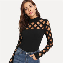 Load image into Gallery viewer, SHEIN Black Streetwear Party Elegant Sexy Workwear Square Cutout Shoulder