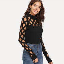 Load image into Gallery viewer, SHEIN Black Streetwear Party Elegant Sexy Workwear Square Cutout Shoulder