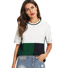 Load image into Gallery viewer, SHEIN Multicolor Colorblock Buttoned Sleeve Cut and Sew T-shirt