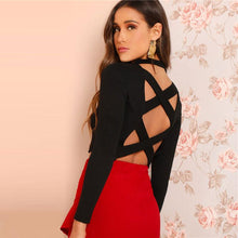 Load image into Gallery viewer, SHEIN Ladies Night Out Black Criss Cross Backless Solid Pullovers